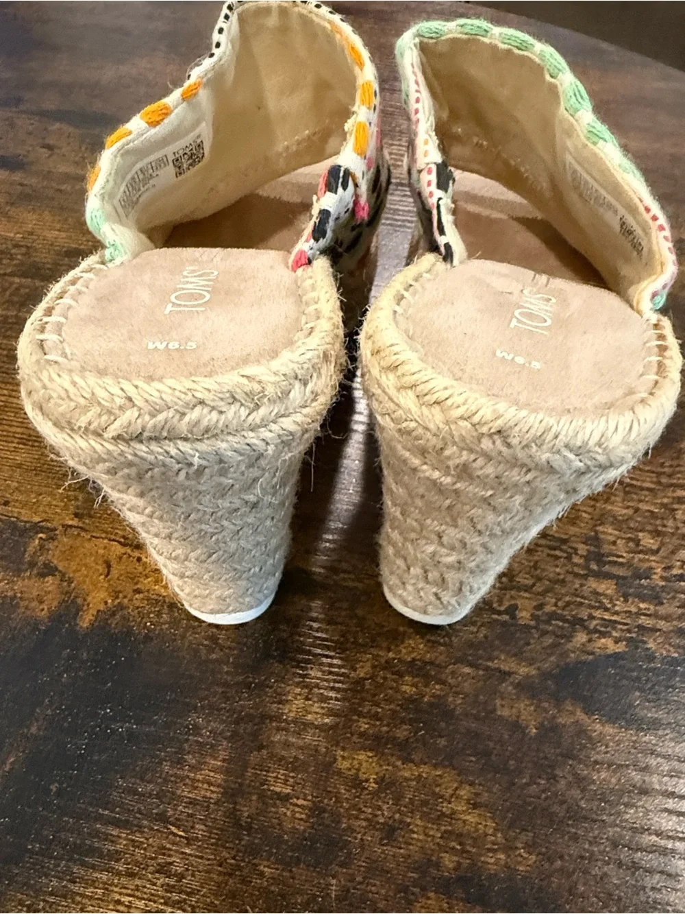 TOMS Embroidered Cream Canvas Slip-On with Mint and Coral Accents